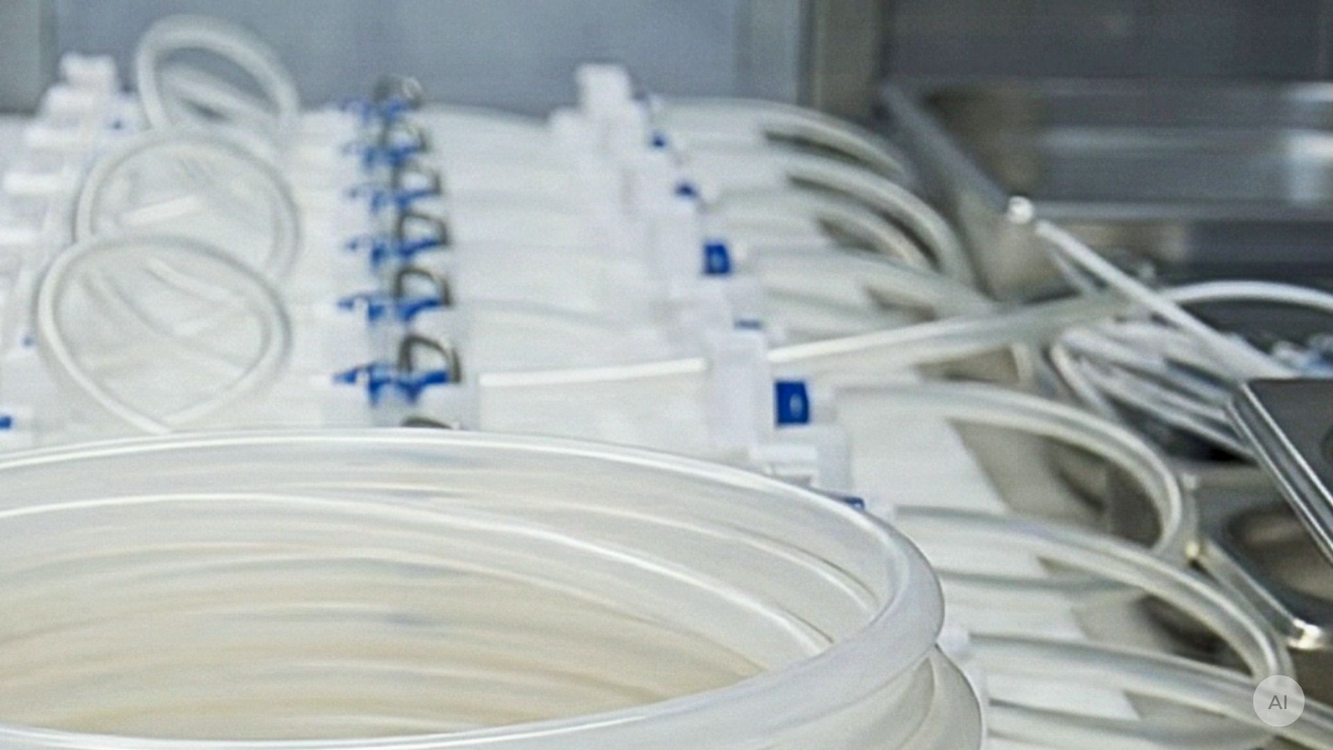 Single-use slangar och single-use-assemblies på ett bord