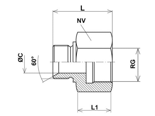 Reduktionsnippelmuff, 60 gr. i en ände
