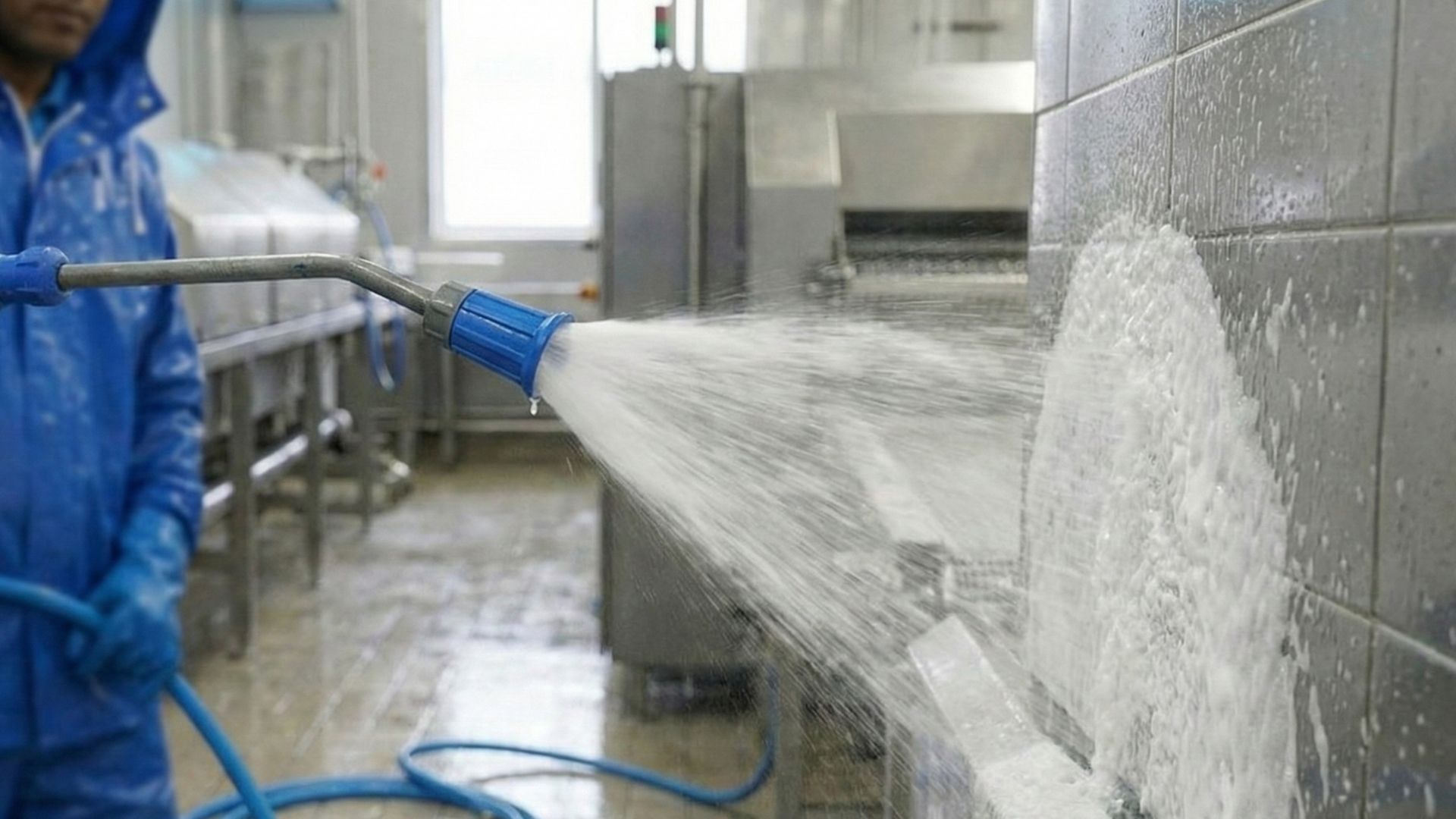 man cleaning with flushing lance