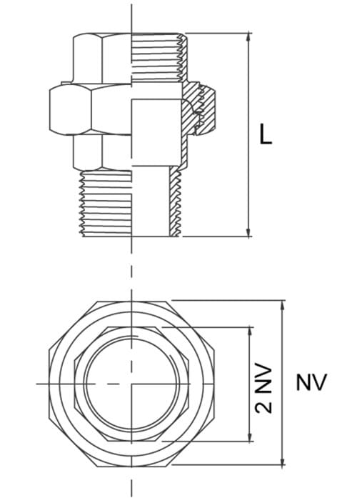 Koppling, konisk tätning, muff/nippel
