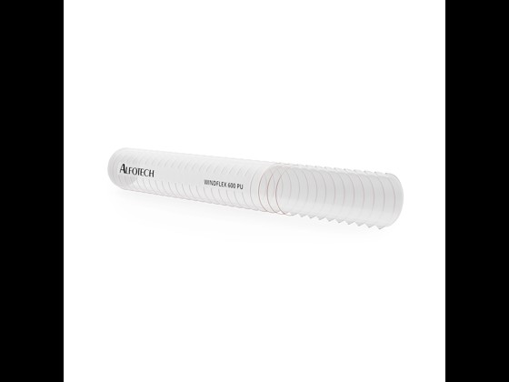 Windflex 600 polyuretanslang lämplig för utsugning av luft och ånga, med kopparbelagd stålspiral och temperaturtålighet upp till +90°C. Beställ här!