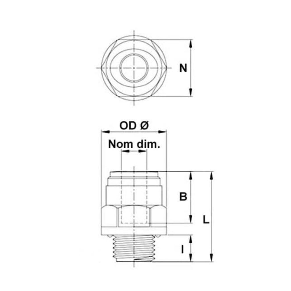 Push-in-sexkantnippel