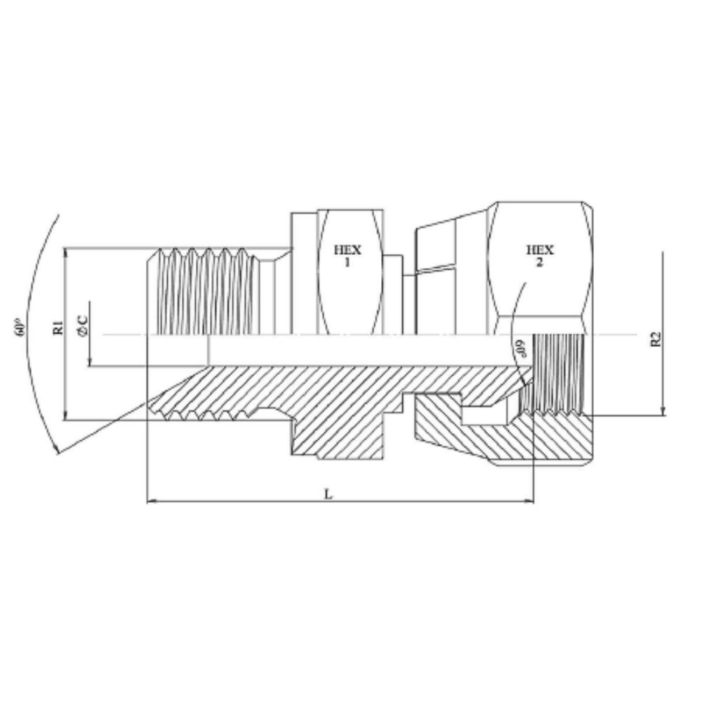 Övergångsstycke, RG mutter, 60° x 60°