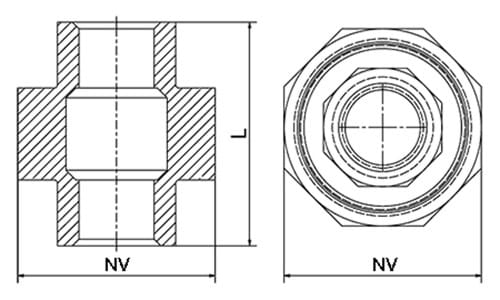 Koppling, plan tätning (teflon), muff/muff