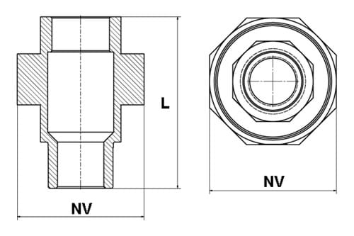 Koppling, plan tätning, muff/nippel (Teflon)