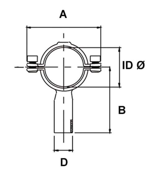 Rostfri DS/SMS rörklammer med 90 mm skaft | Alfotech